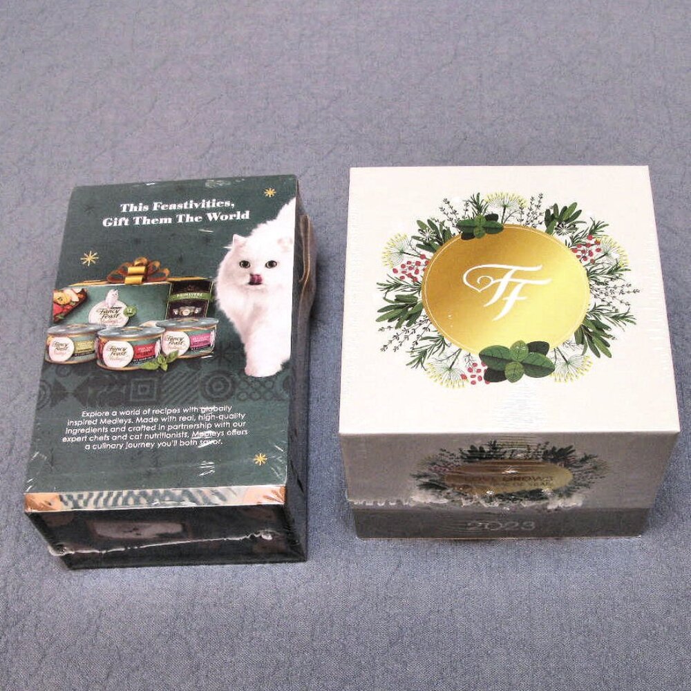 FANCY FEAST ORNAMENTS 2022, 2023  (2) NEW IN BOXES, NEVER OPENED